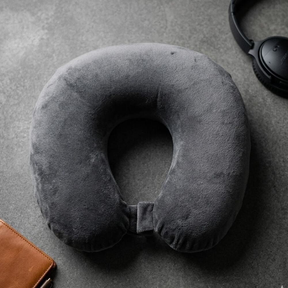 Gray Travel Neck Pillow U Shaped Soft Plush Support Used